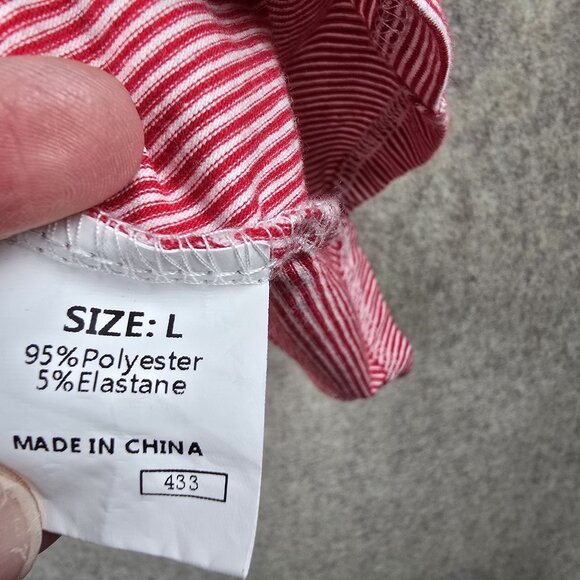 Red & White Patchwork Striped Loose Cotton Blend Top Size L - Picture 3 of 6